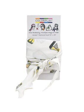 ColorPlay Womens Scarf White Sailboat Print Yellow Diamond Wrap Hair Bag 14x45